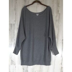 Chicos Tunic Sweater Size 4 or XXL Gray Ribbed Dolman Sleeve Neutral Oversized